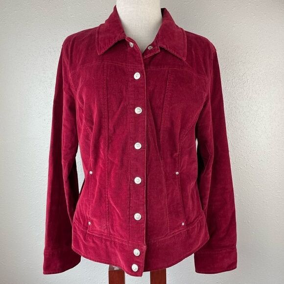 Love a Little Red Corduroy Button Down Snaps Jacket Size L EUC - Picture 1 of 7